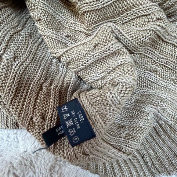 Ralph Lauren Women Italian Yarn Linen Cable-Knit V-Neck Sweater Large Tan Casual - Picture 4 of 8